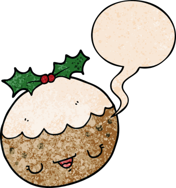 Bir insan tarafından çizilmiş eski moda konuşma baloncuklu tatlı çizgi film pudingi.