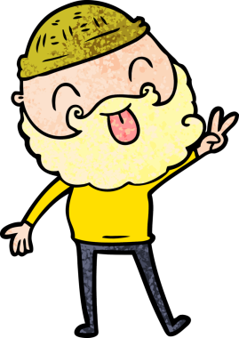 Sakallı bir adam bir insan tarafından çizilmiş barış işareti veriyor.