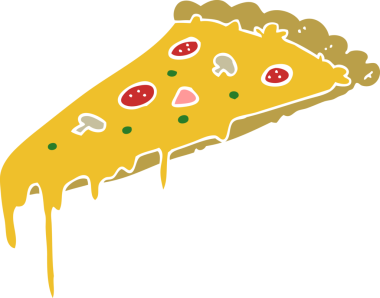 Bir insan tarafından çizilmiş düz renk çizgi film pizza dilimi