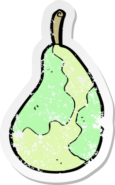 Bir insan tarafından çizilmiş karikatür armutunun gerilimli retro yapıştırması