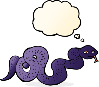 Bir insan tarafından çizilmiş düşünce baloncuklu çizgi film yılanı.