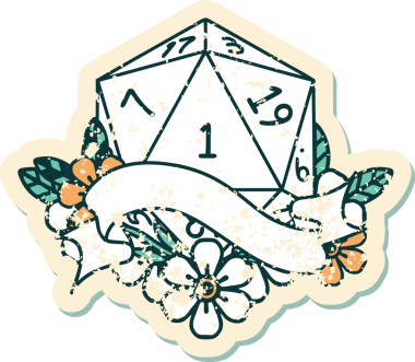 Retro Dövme Biçimi Doğal Bir d20 zar bir insan tarafından çizildi