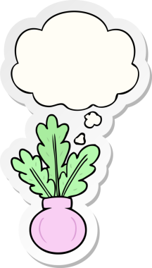 Vazoya insan tarafından çizilmiş bir çıkartma olarak düşünce baloncuğu olan bitki.