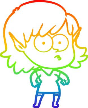 Gökkuşağı gradyan çizgi çizimi bir insan tarafından çizilmiş bir elf kızı