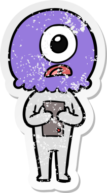 Bir insan tarafından çizilmiş sıkıntılı bir Tepegöz uzaylı uzay adamı çıkartması.