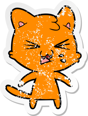 Bir insan tarafından çizilmiş bir karikatür tıslayan kedinin sıkıntılı çıkartması.