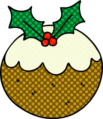 Bir insan tarafından çizilmiş tuhaf çizgi roman tarzı noel pudingi.