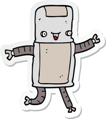 Bir insan tarafından çizilmiş robot karikatür çıkartması.