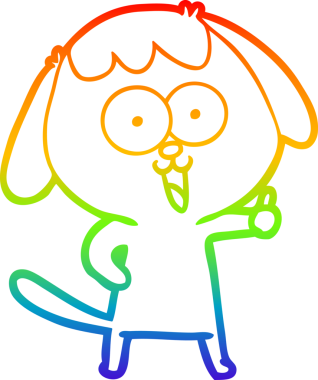 Gökkuşağı gradyan çizimi. Bir insan tarafından çizilmiş şirin bir köpek çizimi.