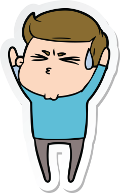 Bir insan tarafından çizilmiş terleyen bir karikatür adamın çıkartması.