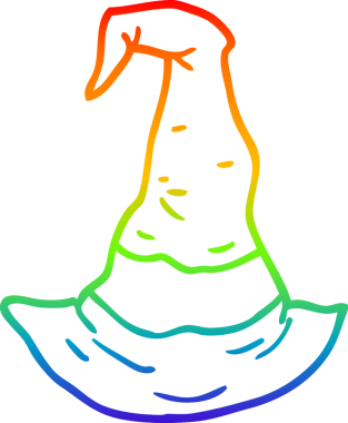 Gökkuşağı gradyan çizgi çizimi bir insan tarafından çizilmiş bir cadı şapkası