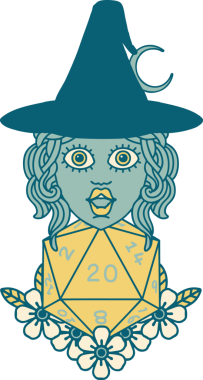 Retro Dövme Tarzı İnsan Cadı Doğal 20 zar atışıyla Bir insan tarafından çizilmiş