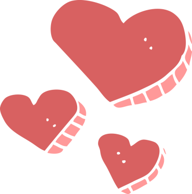 Bir insan tarafından çizilmiş düz renk çizgi film aşk kalpleri.