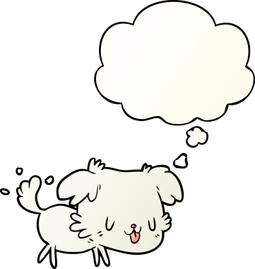 Düşünce baloncuğu olan çizgi film köpeği bir insan tarafından çizilmiş.