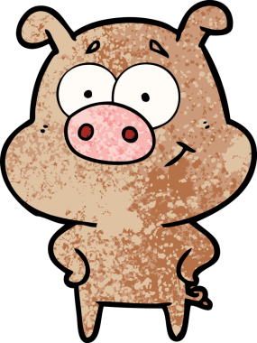 Bir insan tarafından çizilmiş mutlu çizgi film domuzu.