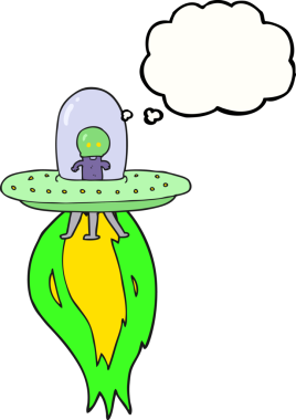 Bir insan tarafından çizilmiş serbest çizim balon karikatür uçan daire.