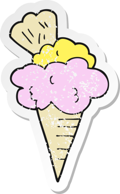 Bir insanın çizdiği karikatür dondurmasının gerilimli retro etiketi.