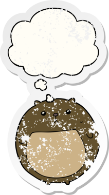 Düşünce baloncuğu olan çizgi film ayısı bir insan tarafından çizilmiş yıpranmış bir çıkartma.