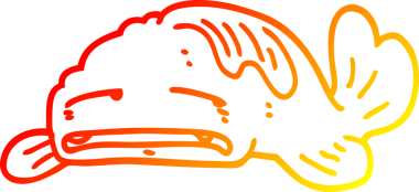 Bir insan tarafından çizilmiş üzgün, yaşlı bir balığın sıcak çizgi çizimi