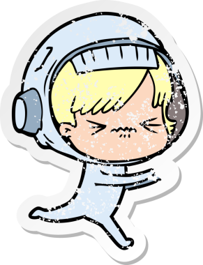 Bir insan tarafından çizilmiş kızgın bir uzay kızının sıkıntılı çıkartması.