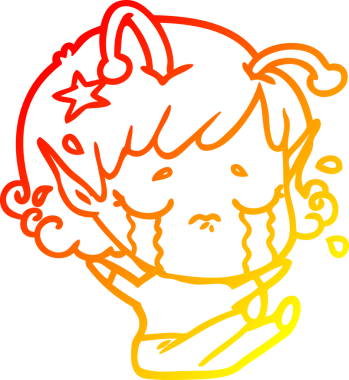 Bir insan tarafından çizilmiş, ağlayan uzaylı bir kızın sıcak çizgi çizimi.