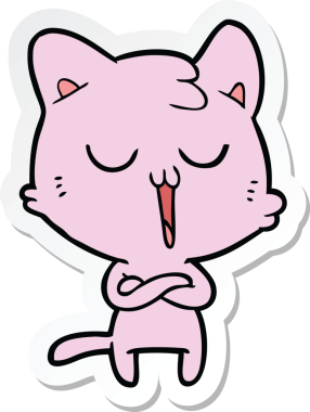 Bir insan tarafından çizilmiş çizgi film kedisinin çıkartması.