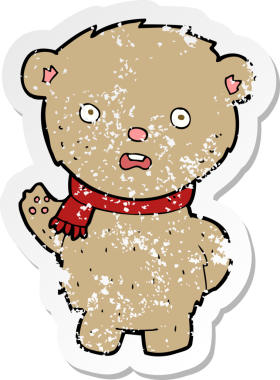 Bir insan tarafından çizilmiş eşarp takan oyuncak ayının gerilimli geçmiş yapıştırması.