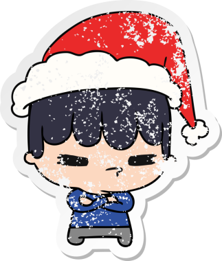 Bir insan tarafından çizilmiş Kawai çocuğunun, sıkıntılı yılbaşı çıkartması.