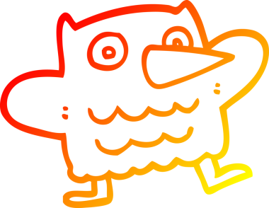 Bir insan tarafından çizilmiş komik bir baykuşun sıcak çizgi çizimi