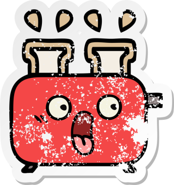 Bir insan tarafından çizilmiş bir ekmek kızartma makinesinin hüzünlü çıkartması.