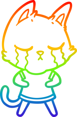 Bir insan tarafından çizilmiş ağlayan çizgi film kedisinin çizimi.