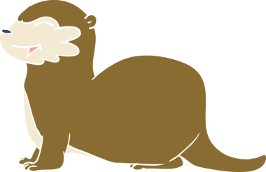 Gülen su samuru bir insan tarafından çizilmiş düz renkli bir çizgi film.