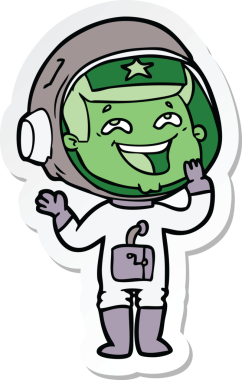 Bir insan tarafından çizilmiş, gülen astronotun çıkartması.