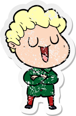 Bir insan tarafından çizilmiş gülen bir karikatürcünün sıkıntılı çıkartması.