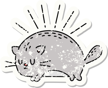 Bir insan tarafından çizilmiş eski bir dövme stili mutlu bir kedi.