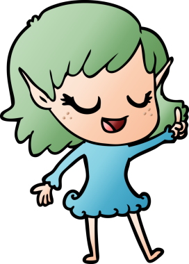 Bir insan tarafından çizilmiş mutlu elf kızı.