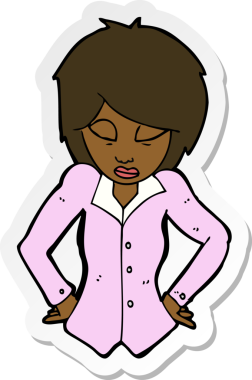 Bir insan tarafından çizilmiş kalçasında elleri olan bir karikatür kadının çıkartması.