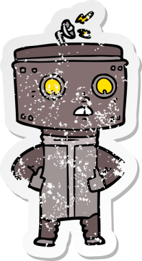 Bir insan tarafından çizilmiş karikatür robotunun sıkıntılı çıkartması.