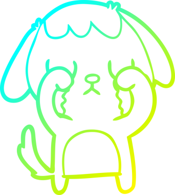 Bir insan tarafından çizilmiş ağlayan şirin bir köpeğin soğuk gradyan çizimi.