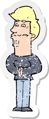 Bir insan tarafından çizilmiş, gerilmiş, karikatürlü bir adamın gerilmiş retro yapıştırması.