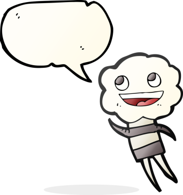 Serbest konuşma balonu karikatürü. Bir insan tarafından çizilmiş şirin bulut kafalı yaratık.