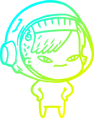 Bir insan tarafından çizilmiş soğuk gradyan çizgili astronot kadın çizimi.