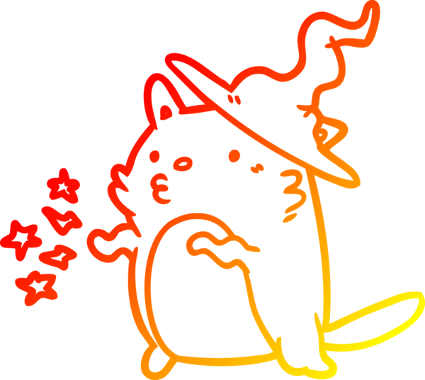 Bir insan tarafından çizilmiş büyüleyici bir kedi büyücüsünün sıcak çizgi çizimi