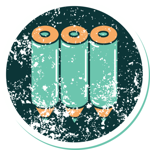 Bir insan tarafından çizilmiş renkli kalemlerin sembolik dövmeli resmi