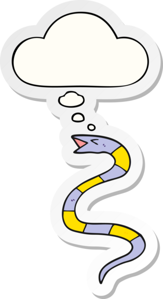 Düşünce baloncuklu çizgi film yılanı insan tarafından çizilmiş bir çıkartma.