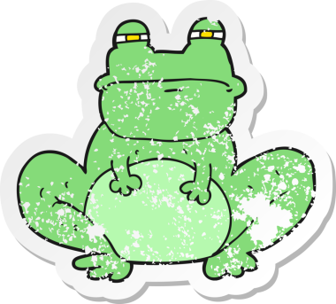 Bir insan tarafından çizilmiş karikatür kurbağasının gerilemiş çıkartması.