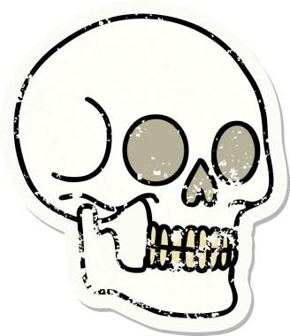 Bir insan tarafından çizilmiş geleneksel bir kafatası stili dövmesi var.