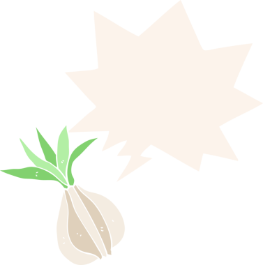 Konuşma baloncuklu karikatür soğanı bir insan tarafından çizilmiş.