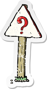 Bir insan tarafından çizilmiş bir çizgi film soru işaretinin gerilimli yapıştırması.