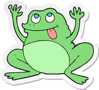 Bir insan tarafından çizilmiş komik bir kurbağanın çıkartması.